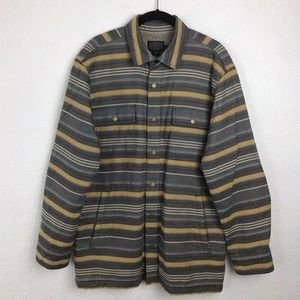 Pendleton Cotton Sherpa Lined Shirt Jacket Snap Up Front Canvas Striped Shacket